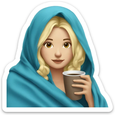 girl inside a blue blanket sipping coffee closed blonde sticker