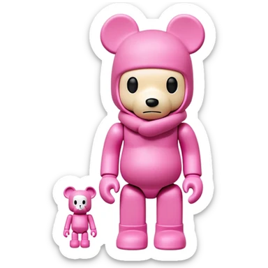 Bearbrick figure with KAWS X eyes wearing a pink balaclava, simplified toy bear shape with articulated limbs sticker