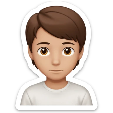 teenage boy with brown medium length hair, a white t-shirt and dark brown eyes sticker