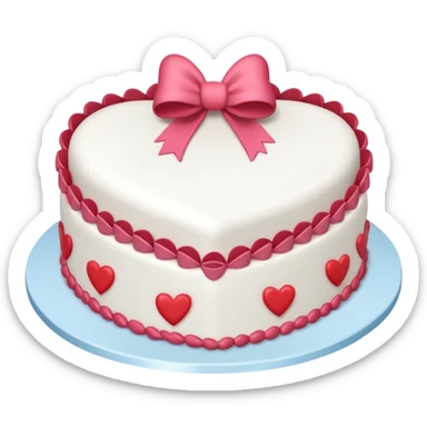 A white Heart shaped birthday cake with white decorations and bows attached on the sides sticker