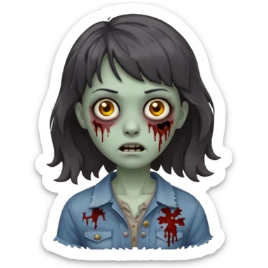 A zombie with big wavy dark hair and short bangs sticker