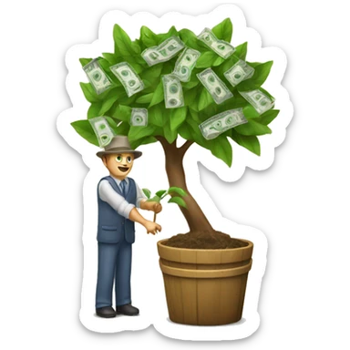 Harvesting money from money tree sticker