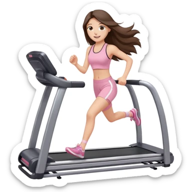 happy long haired brunette girl hazel eyes in light pink on treadmill  sticker