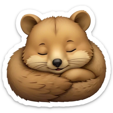 Meme-Worthy Cute Sleeping Quokka Portrait Emoji, Head resting peacefully with a contented smile, showcasing a delightfully compact build and a luxuriously soft brown fur, eyes shut in a serene, restful nap, Simplified yet hilariously adorable features, highly detailed, glowing with a soft, drowsy light, high shine, relaxed and utterly lovable, stylized with an air of playful laziness, bright and heartwarming, soft glowing outline, capturing the essence of a comically sleepy quokka, so meme‐worthy it feels like it could instantly become the next viral sensation of adorable slumber! sticker