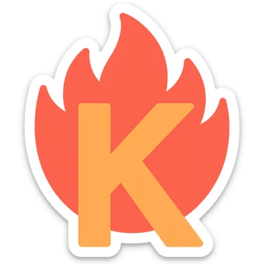 bold full color letter 'K' with dramatic flames around it expressing frustration sticker