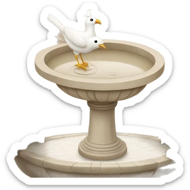 Vintage beige bird bath with a white bird in courtyard  sticker