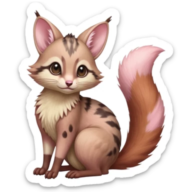 brown-pointed pastel-pink soft natural realistic romantic vintage antique divine beautiful elegant pretty precious cute young youthful  Fakémon-Pokémon-alien-opossum-squirrel-feline-serval-caracal-chinchilla-Minccino-hybrid-creature with a big fluffy bushy tail (full body) sticker