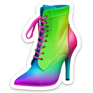 Realistic isolated top view pair of lime green,hot pink ,blue and green ombre high heel ankle bootie boots.  sticker
