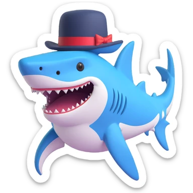 playful and charming shark wearing a top hat sticker