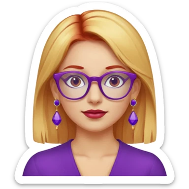 fai una signora con i capelli sia biondi che rossi con gli occhiali viola pieni di orecchini sticker
