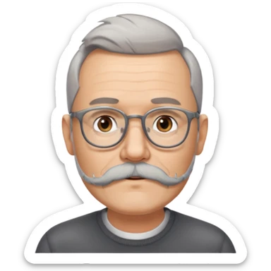 54 year old man, short shaved grey hair, full beard, glasses sticker