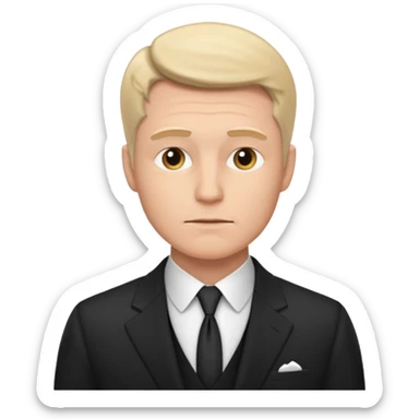 white man in formal suit in thought, showing something sticker