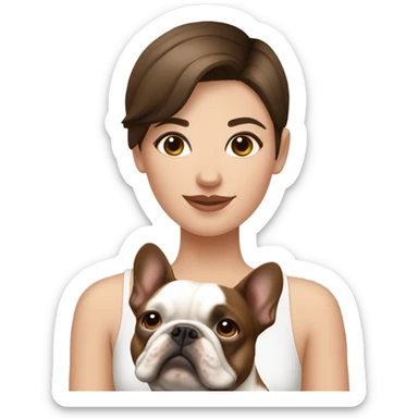 short hair Brunette girl with one brown french bulldog and one white with brown french bulldog sticker