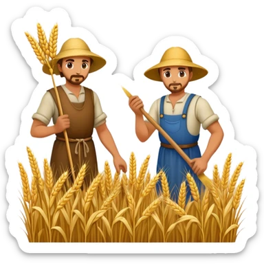 medieval farmers harvesting wheat sticker