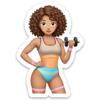Create dream body girl with big glute and small waist and curly hair with pastel beige gym clothes  sticker