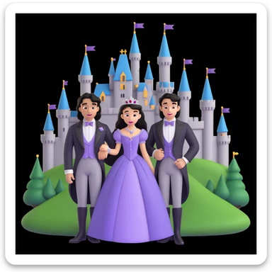 prince and princess Disney dress close up photo in castle background sticker