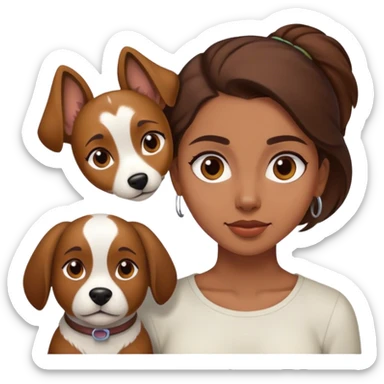 sort, 30 year old, brown girl, back hair, hair to the back, with a white brown dog sticker