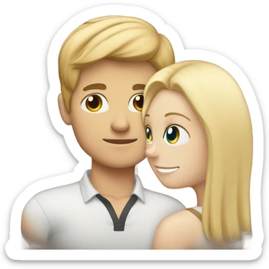 White boy with brown hair hugging white girl with blonde hair his head resting on hers sticker