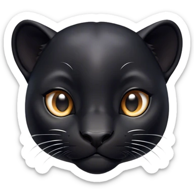 Cinematic Cute black Panther Portrait Emoji, Head tilted playfully and inquisitively, with a smooth, streamlined form accentuated by a subtle sheen and round, sparkling eyes filled with charm, Simplified yet irresistibly adorable features, highly detailed, glowing with a warm, inviting glow, high shine, affectionate and lively, stylized with a touch of whimsical mystery, bright and endearing, soft glowing outline, capturing the essence of a mischievous yet loving black Panther that seems as if it could pounce out of the screen into your arms! sticker