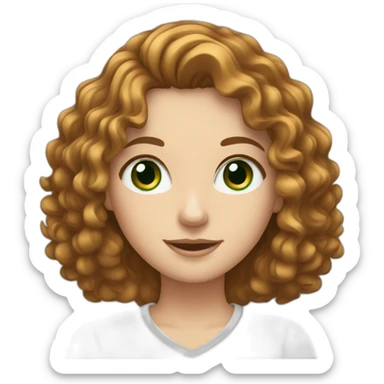 white girl on computer with brown curly hair and green eyes sticker