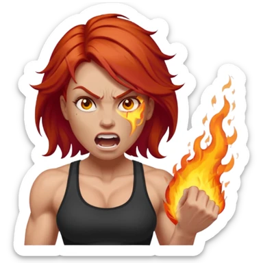 burning angry bodybuilder red haired woman sticker