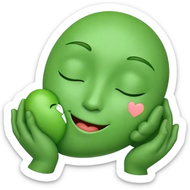 green face emoticon with closed eyes hugging a green heart, expressing care and support sticker