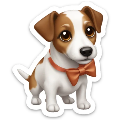 Brown and white jack Russell with a bow sticker