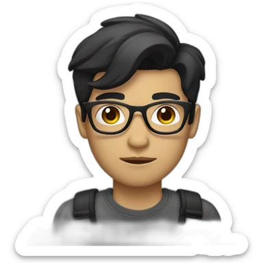 hipster user with black hair, default skin tone, wearing a badge sticker