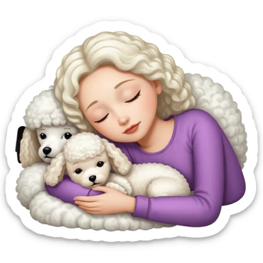 Girl sleeping with white poodle sticker
