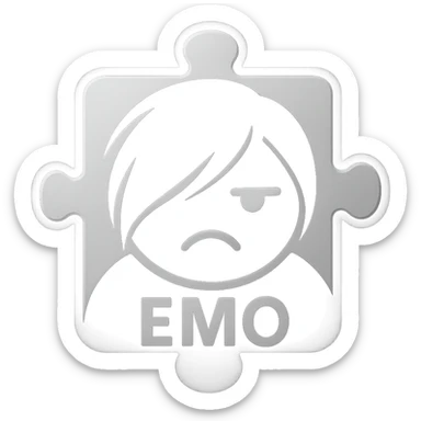 emo emoji, black and silver puzzle piece, modern and bold style, no background sticker