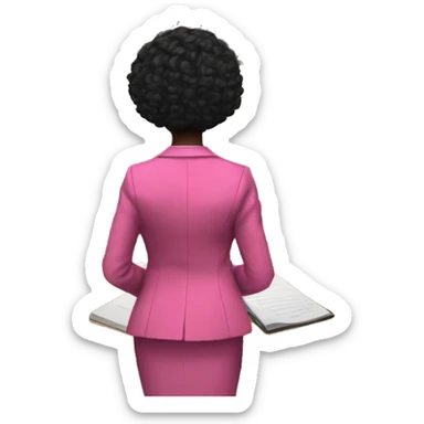Rear view of Black female Historian with pink blazer and short black hair standing in court sticker