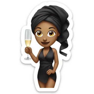 Girl with towel wrapped around hair holding a champagne glass and bottle in black high heels  sticker