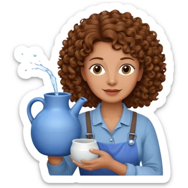 Older female florist – curly hair, holding water pot sticker