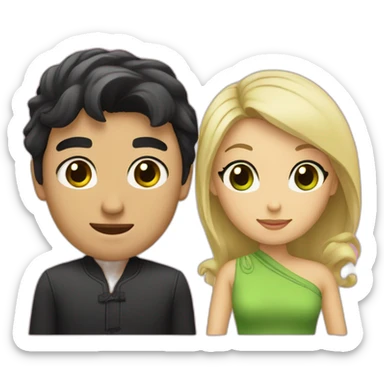 Two married people, consisting of a man with black hair and Asian black eyes, and a woman with blonde hair and green eyes.” sticker