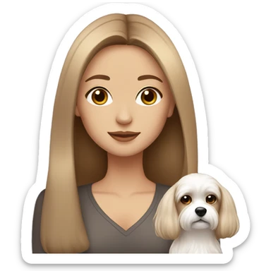 beautiful woman, straight long light brown hair, brown eyes With Maltese dog sticker