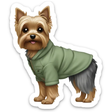Yorkie in a sage green jacket  sticker