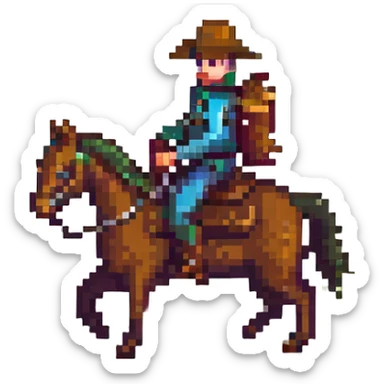 cowboy riding a horse pixel art sticker