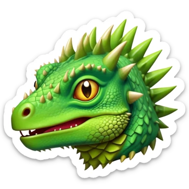 Cinematic Comical Iguana Portrait Emoji, Head tilted dramatically with an exaggeratedly shocked expression, featuring a robust, textured body with a quirky, spiky crest and wide, comically expressive eyes full of playful disbelief, Simplified yet hilariously expressive features, highly detailed, glowing with a slightly sassy jungle glow, high shine, dramatic yet playful, stylized with an air of quirky reptilian mischief, soft glowing outline, capturing the essence of a meme-worthy iguana that looks ready to side-eye its way into viral fame! sticker