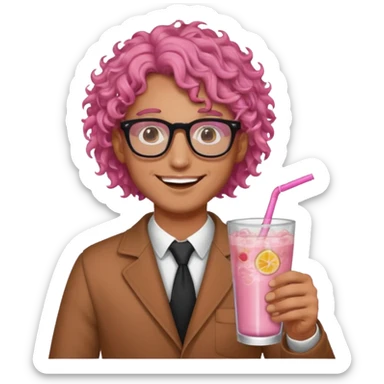 pink curly haired drink holder man with glasses  sticker