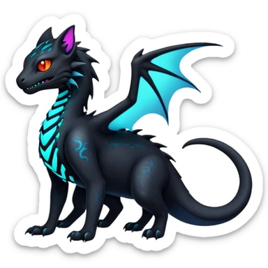 Black Dark Nocturnal Neon-glowing Abyssal Nightly Abyss-Cat-Salandit-Gryphon-Fakémon Creature (full body) sticker
