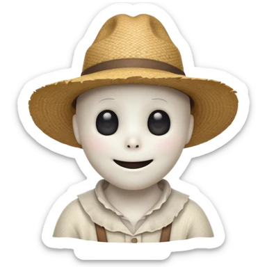 friendly ghost farmer portrait, head and shoulders only, straw hat, soft pale glow, gentle smile, cute cracked texture (not scary), cozy village vibe, warm lighting, 3D cartoon, mobile game icon style, clean background, no text, no watermark
 
 sticker