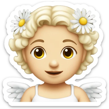Cocasian Baby angel girl with a daisy flower sticker