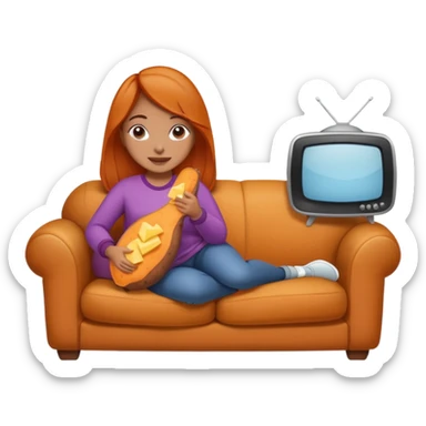 Female personified sweet potato with butter sitting on a couch very cozy watching tv  sticker