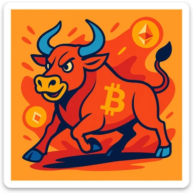 energetic bull with bitcoin and ethereum logos sticker