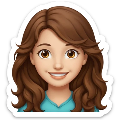 EMOJI IOS SOLO CARA NIÑA PELO LARGO, ONFULADO, MARRON, Y OJOS MARRONES. SONRIENDO, SIN CUELLO Y FONDO TRANSPARENTE sticker