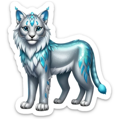 Sparkly shiny Silver and cyan Fairy-type Bobcat-Lynx-Lion-Fakémon full body sticker