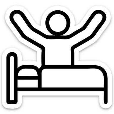 minimal outlined icon of a person stretching and waking up, no fill, black lines sticker