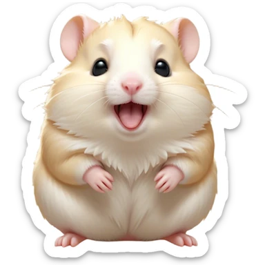Cinematic Cute Yawning Cream Hamster Portrait Emoji, Head tilted slightly with a dramatic, wide-open yawn, showcasing a soft, pristine cream coat with tiny droopy ears, round dark eyes barely open in drowsy contentment, Simplified yet irresistibly adorable features, highly detailed, glowing with a soft, cozy glow, high shine, relaxed yet expressive, stylized with a touch of whimsy, bright and endearing, soft glowing outline, capturing the essence of a sleepy yet affectionate hamster, so drowsy it feels like it could stretch out of the screen and curl up for a nap! sticker