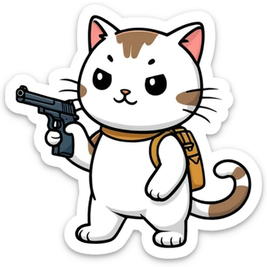 Cat with a gun shooting indians sticker