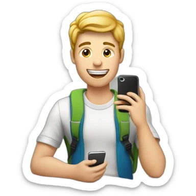student passing an exam with a mobile phone in his hand sticker